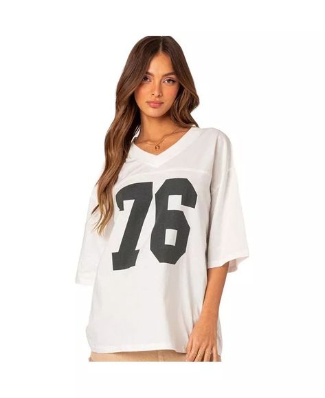 Edikted - Oversized Jersey, Flannel Sweatshirt, Retro Jersey, Low Rise Jeans, Sweaters And Jeans, Oversized T Shirt, Women Trends, Top Fabric, Jersey Top