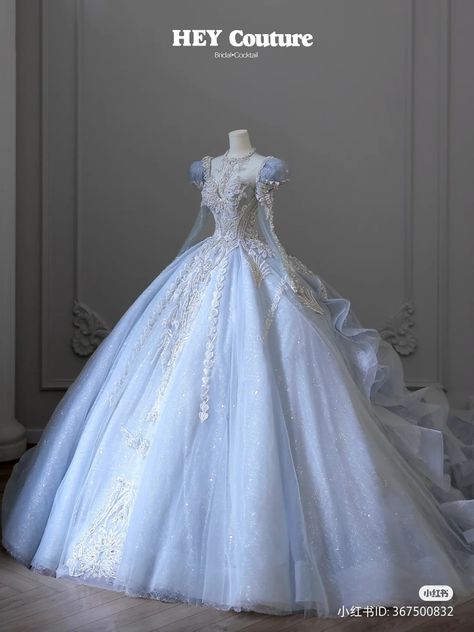 Princess Dress Blue Fairytale, Blue And Silver Princess Dress, Pastel Blue Ball Gown, Cinderella Quinceanera Dresses Elegant, Light Blue Ball Gown Princesses, Royal Blue Debut Gown, Winter Wonderland Dress Quince, Pale Blue Ball Gown, Debut Gowns 18th Elegant Blue