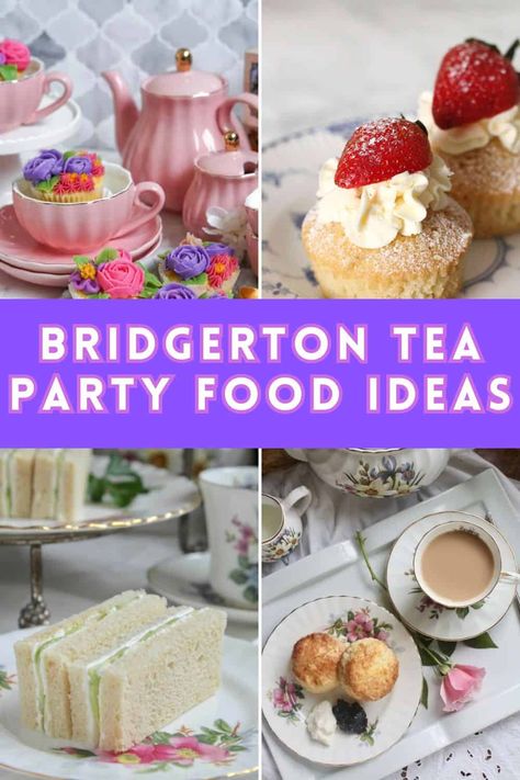 Bridgerton Themed Party Ideas: Food, Tea, Decor & More Bridgerton Sandwiches, Womans Party Ideas, Bridget Ton Tea Party, Bridgerton Afternoon Tea Ideas, High Tea Graduation Party, Tea Party Ideas Activities, Tea Brunch Party, Pride And Prejudice Tea Party Ideas, Tea Time Decor