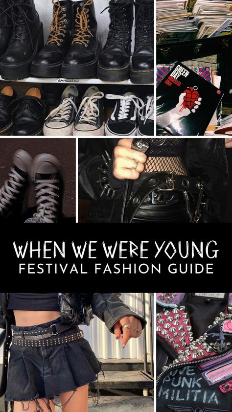 Headed to the When We Were Young Music Festival in Vegas and not sure what to wear? I've got you covered with a festival fashion guide! Vegas Music Festival Outfit, Pop Punk Festival Outfit, Wwwy Fest Outfit, Emo Music Festival Outfits, Vegas Festival Outfit, Hardcore Concert Outfit, Punk Rock Concert Makeup, When We Were Young Festival Outfits Emo, Wwwy Fest Outfits