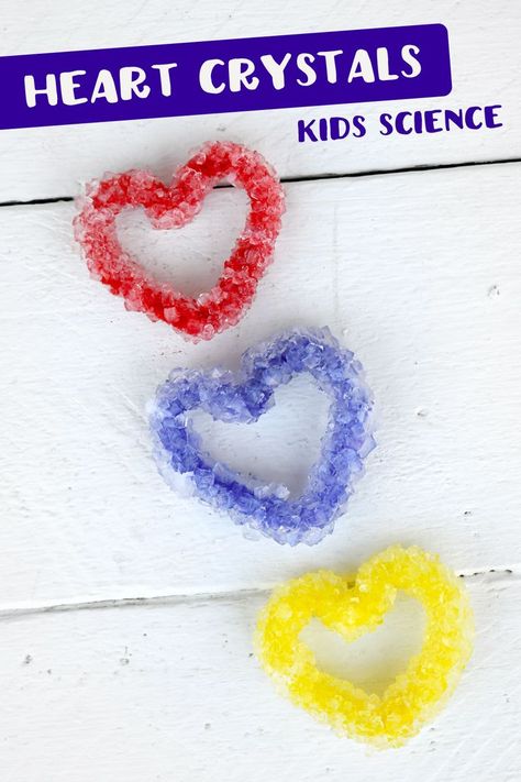 borax crystal hearts Diy Crystals Without Borax How To Make, Borax Crystal Flowers, Borax Crystals Diy Ideas, Pipe Cleaner Crystals, How To Make Borax Crystals, Rainbow Borax Crystals, Science Project For Kids, Borax Crystals, Chemical Reaction