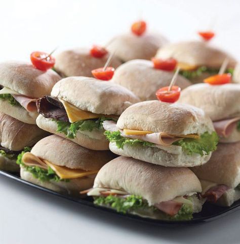 Leave the cooking to us and order a party platter of mini ciabatta rolls stuffed with premium Di Lusso meats, cheeses and crisp leaf lettuce for your next tailgate. Mini Roll Sandwiches, Mini Ciabatta, Ciabatta Rolls, Rolled Sandwiches, Catering Trays, Sandwich Platter, Leaf Lettuce, Bbq Catering, Platter Ideas