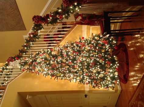 This Christmas tree stands 12 feet tall in our foyer and it features old-fashioned, hand-blown, ornaments that I've collected over the years. 12 Ft Christmas Tree, 12 Foot Christmas Tree, Tall Christmas Trees, Christmas Staircase, Victorian Decor, Noel Christmas, Christmas Tree Themes, Very Merry Christmas, Christmas Love