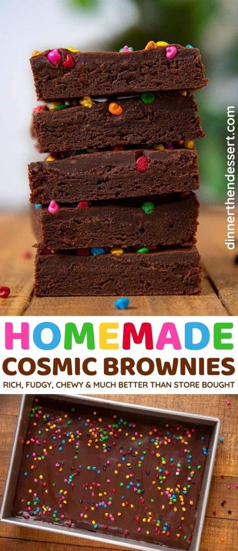 Copycat Cosmic Brownies have all the fudgy brownie goodness of iconic Little Debbie treats! #dessert #brownies #cosmicbrownies #chocolate #chocolatebrownies #dinnerthendessert Quick Brownie Recipe, Homemade Cosmic Brownies, Dessert Brownies, Cheesecake Oreo, Cosmic Brownies, Fudgy Brownie, Little Debbie, Homemade Brownies, Oreo Dessert