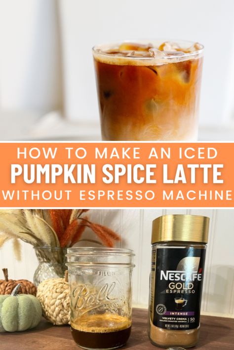 How to Make an Iced Pumpkin Spice Latte with Instant Espresso Instant Espresso Iced Coffee, Instant Espresso Recipes, Peppermint Syrup Recipe, Peppermint Coffee Creamer, Pumpkin Spice Latte At Home, Homemade Pumpkin Spice Syrup, Homemade Pumpkin Spice Coffee, Instant Coffee Recipes, Homemade Coffee Syrup