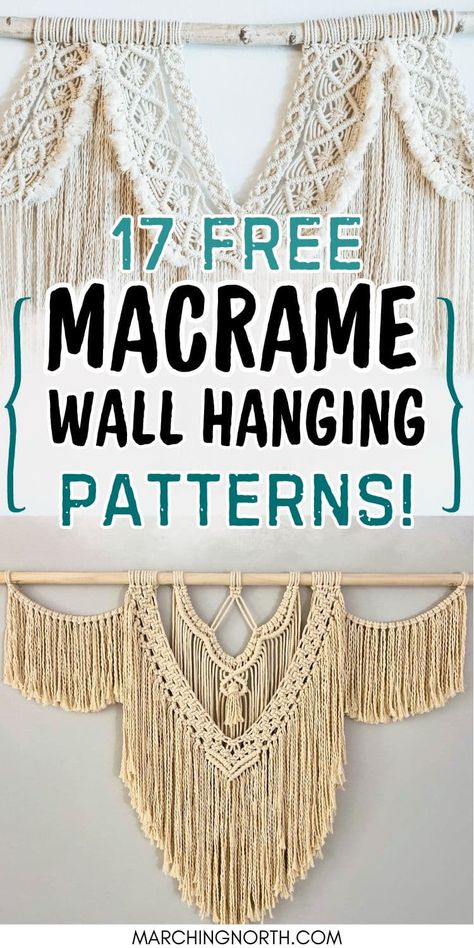 Check out these 17 Free DIY Large Macrame Wall Hanging Patterns (with Videos!) each one includes step by step instructions so you can make one of these boho beauties of your own! | macrame for beginners | free macrame wall hanging patterns | large macrame wall hanging | DIY wall hanging | macrame tutorials Diy Hanging Macrame Wall Art, Extra Large Macrame Wall Hanging Diy, Easy Large Macrame Wall Hanging Diy, Macrame Headboard Diy Tutorial, Simple Macrame Patterns, Macromae For Beginners Diy, How To Macrame Wall Hanging, Free Macrame Patterns Wall Hangings, Macrame Patterns Tutorials Wall Hangings