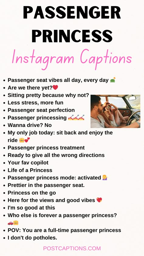 of your travel #Essen #Caption_For_Princess_Look #Princess_Bio_Ideas #Instagram_Car_Captions Passenger Princess Caption, Passenger Princess Quote, Car Captions Instagram Sassy, Driving Car Captions Instagram, Princess Captions, Tiktok Captions, Ig Caption, One Word Instagram Captions, Insta Caption