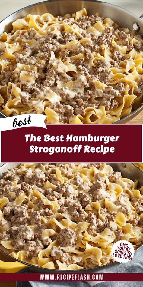 Searching for a quick and healthy dinner that everyone will love? Try the Best Hamburger Stroganoff Recipe, a nutritious twist on a classic that’s packed with flavor and goodness. Keep this recipe handy for your next family meal and enjoy guilt-free indulgence! Stroganoff Noodles, Hamburger Stroganoff Recipe, Recipes Using Hamburger, Hamburger Stroganoff, Easy Comfort Food Dinners, Ground Beef Stroganoff, Hamburger Meat Recipes, Stroganoff Recipe, Comfort Food Recipes Dinners