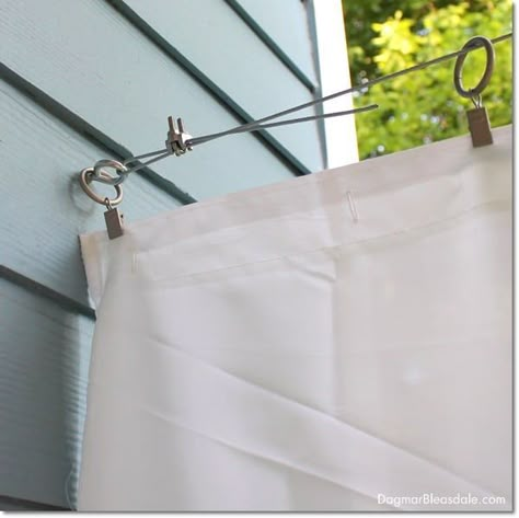 DIY Porch Curtains Made With $10 Shower Curtain Liners Diy Porch Curtains, Deck Curtains, Porch Shades, Outdoor Curtains For Patio, Porch Curtains, Building A Porch, Hometalk Diy, Drop Cloth Curtains, Patio Curtains