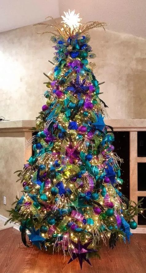 45+ Creative Christmas Tree Themes & Ideas for 2023 - HubPages Christmas Tree Themes Ideas, Christmas Tree Decorations Blue, Peacock Christmas Decorations, Creative Christmas Tree Ideas, Teal Christmas Tree, Turquoise Christmas Tree, Peacock Christmas Tree, Purple Christmas Tree, Teal Christmas