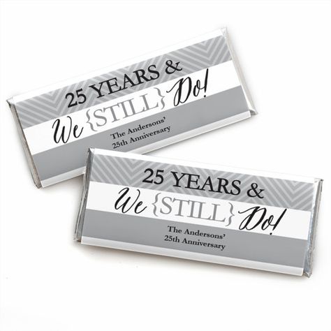 24 We Still Do - 25th Anniversary Custom Candy Bar Wrappers - Personalized Anniversary Party Favors Wedding Anniversary Party Themes, Anniversary Party Themes, Wedding Anniversary Party Favors, 25th Wedding Anniversary Party, 60th Wedding Anniversary, 25 Anniversary, 25th Anniversary Party, Homemade Wedding Favors, Anniversary Party Favors