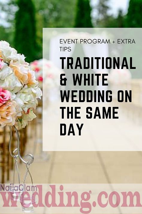 NaijaGlamWedding How to Plan a Traditional and White Wedding on Same Day (Checklist) Having the traditional and white wedding on the same day is a trend that is becoming more popular in Nigeria, but the question many couples ask is ‘how do you go about it?’ How long should it be? Should it be the trad first or the church wedding first? What should the program of events […] The post How to Plan a Traditional and White Wedding on Same Day (Checklist) appeared first on NaijaGlamWe Ghana Traditional Wedding Engagement, Nigerian Wedding Reception, Ghana Traditional Wedding, Reception Program, Breakfast Theme, Wedding Reception Program, Igbo Traditional Wedding, Wedding Reception Activities, Wedding Planning List