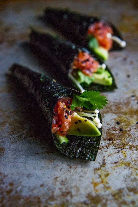 How to Make Spicy Tuna Handrolls Sushi Yay, Hand Roll Sushi, Sushi Roll Recipes, Spicy Tuna Roll, Sushi At Home, Spicy Tuna, Sushi Recipes, Dinner Appetizers, The Pioneer Woman