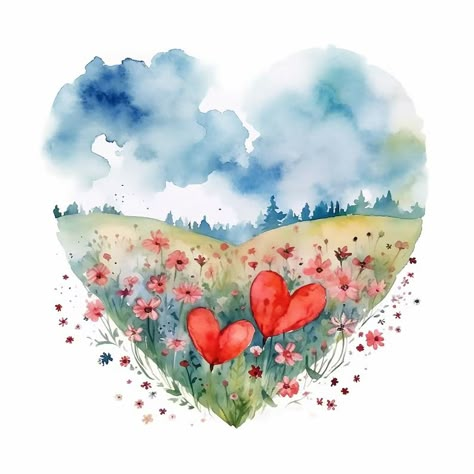 Waterpaint Ideas, 2024 Watercolor, Heart Art Painting, Watercolor Love, Watercolor Hearts, Whimsical Heart, Diy Watercolor Painting, Watercolour Inspiration, Watercolor Heart