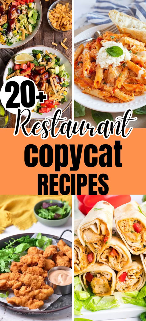 Photo collage of copycat restaurant recipes with text overlay. Copycat Food, Restaurant Recipes Famous, Recipes Copycat, Restaurant Copycat Recipes, Copy Cats, Copy Cat Recipe, Restaurant Copycat, Recipes Restaurant, Copykat Recipes