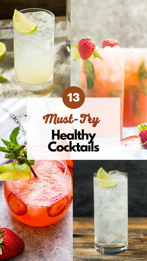 Healthier Cocktails Healthier Cocktails, Girls Night Drinks Cocktails, Acholic Drinks, Healthy Mixed Drinks, Healthy Alcohol, Clean Cocktails, Healthy Cocktail Recipes, Healthy Alcoholic Drinks, Breakfast Cocktails