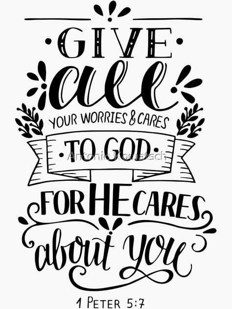 Give All Your Worries To God, Bible Verse Design Ideas, Bible Verses Calligraphy, Bible Diary, Calligraphy Bible Verses, Chalkboard Bible Verses, Bible Verse Lettering, Bible Journal Stickers, Bible Verse Calligraphy