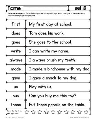 With this reading worksheet, your child read sight word sentences that correlate with sight words she just learned. If ten sentences on a page are overwhelming for your child, simply cut it and give one sentence at a time. Encourage her to move his finger below each word to help her eyes focus on Sight Words Kindergarten Printables, Kindergarten Sight Words List, Sentences Kindergarten, Second Grade Sight Words, Third Grade Worksheets, Sight Words Worksheets, Diy Baby Gate, Sight Word Spelling, Sight Word Sentences