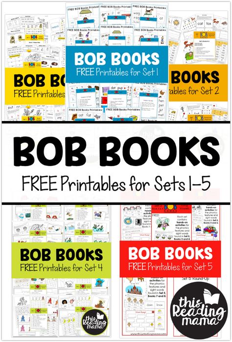 FREE BOB Books Printables for Sets 1-5 from This Reading Mama Bob Books, Book Printables, Decodable Books, Phonics Books, Free Printables For Kids, Free Books To Read, Beginning Reading, Teaching Phonics, Learning To Read