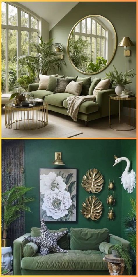 Green living room ideas can be bold and beautiful. Incorporate navy and terracotta for a dynamic color scheme. This combination is perfect for those who love deep, rich colors. Navy Olive Living Room, Rust Green Living Room, Olive Green Dining Table, Olive Green Living Room Color Scheme, Navy And Terracotta, Green Living Room Color Scheme, Dining Room Living Room Combo, Modern Green Living Room, Steampunk Garden