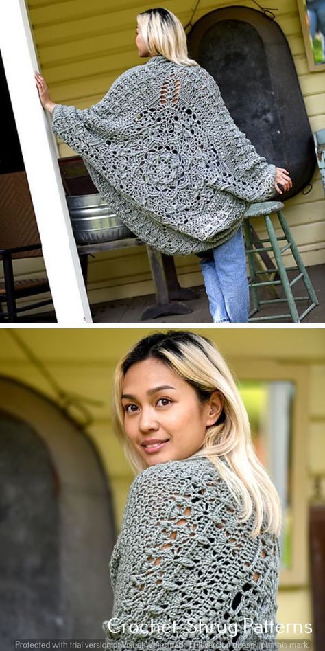 Granny Shrug Crochet Pattern, Crochet Cocoon Shrug Pattern Free, Crochet Shrugs And Boleros Free Patterns, Crocheted Shrugs Free Patterns Easy, Crochet Cocoon Cardigan Pattern Free, Shrug Crochet Pattern Free, Crochet Shrug Outfit, Free Crochet Shrug Patterns, Crochet Cocoon Shrug