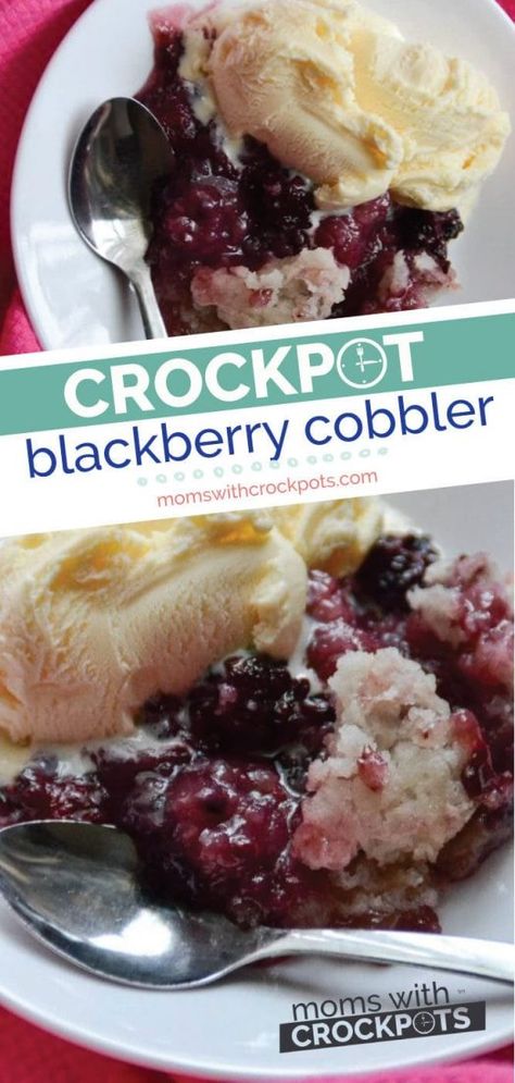 You can't go wrong with this simple Crockpot Blackberry Cobbler Recipe! So easy and comes out amazing! Plus gluten free & dairy free variations. Cake Mix Blackberry Cobbler, Blackberry Cobbler Crockpot, Crockpot Cobbler, Crockpot Peach Cobbler, Crockpot Dessert, Blackberry Cobbler Recipe, Celiac Awareness, Simple Crockpot, Crockpot Desserts