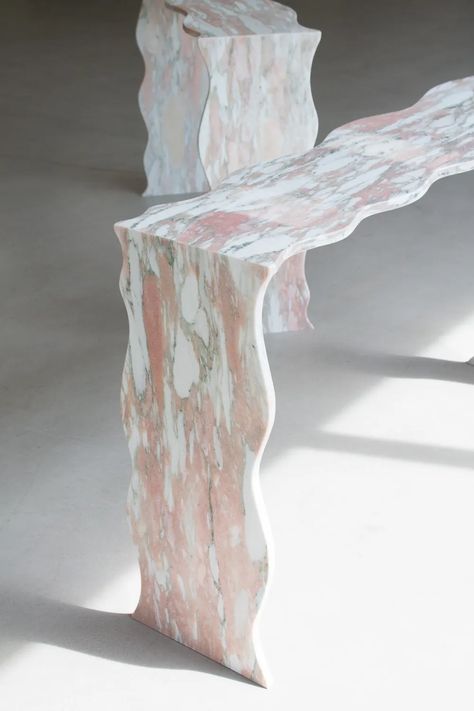 SQUIGGLE console (Norwegian Pink) by the parmatile shop | Wescover Tables Rose Furniture, Brooklyn Map, Manhattan Map, White Quartzite, Unique Marble, Stone Bathtub, Marble Console, Luxury Marble, Hallway Lighting