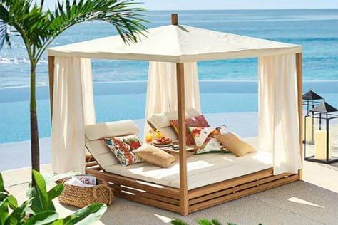 Cool Swimming Pool Cabanas - InTheSwim Pool Blog Pool Cabanas, Daybed Cushion, Double Chaise Lounge, Teak Patio Furniture, Pool Cabana, Pool Chairs, Beach Cabana, Beach Bedding, Outdoor Beds