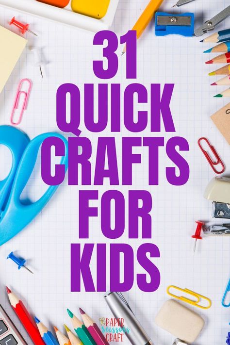 31 Quick and simple crafts for kids that take 10 minutes or less, easy crafts for kids, easy toddler crafts, easy kids activities, fast kids crafts, fast toddler crafts, fast activities for kids, diy crafts, cheap kids crafts, #quickcrafts, #simplecrafts, #kidscrafts, #toddlercrafts, #craftsforkids, #cheapcraftsforkids Simple Craft For Kindergarten, Crafts For Seven Year Olds, Art Crafts For Kids 2-3, Spring Preschool Crafts Fun Activities, Low Mess Crafts For Kids, Craft For School Age Kids, Fun Crafts For Kindergarten, Toddler Projects Easy, Cheap Arts And Crafts For Kids