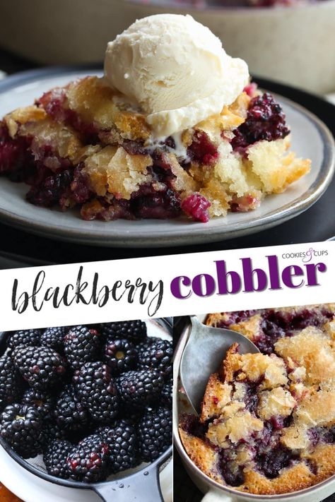 My Easy Blackberry Cobbler Recipe is a fruit packed, classic dessert recipe that is prepped in minutes, with only a few ingredients! Enjoy warm with ice cream! #cookiesandcups #blackberrycobbler #cobblerrecipe Easy Blackberry Cobbler Recipe, Old Fashioned Blackberry Cobbler, Easy Blackberry Cobbler, Blackberry Cobbler Recipe, Cobbler Recipes Easy, Blackberry Recipes, Fast Breakfast, Blackberry Cobbler, Dessert Simple