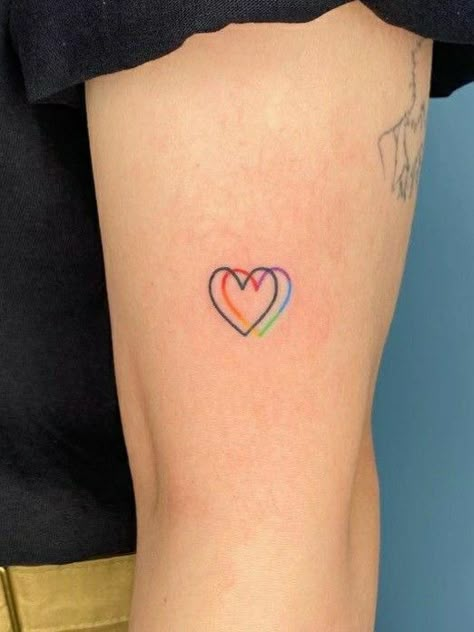 Polyamory Tattoo Ideas, Subtle Rainbow Tattoo, Subtle Queer Tattoos, Tiny Rainbow Tattoo, Small Rainbow Tattoo, Rainbow Tattoo Ideas, Lgbt Tattoo, Rainbow Tattoo, Pride Tattoo