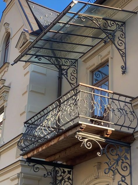 Italian Balcony, Wrought Iron Window Boxes, Wrought Iron Balcony, Mediterranean House Designs, Dirty Kitchen Design, Iron Balcony Railing, Iron Shelves, House Awnings, Window Grill Design Modern