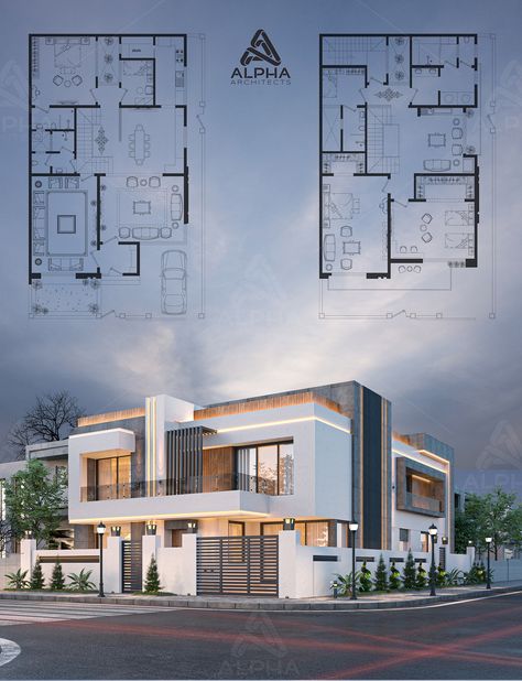 Modern Exterior design on Behance Villa House Design Plan, Modern 2 Floor House Design, Facade Design House Modern, Exterior Design With Plan, Villa Plans Architecture, Exterior Villa Design Modern, Architectural Exterior Design, Modern Villas Exterior Design, Best Modern House Design 1 Floor