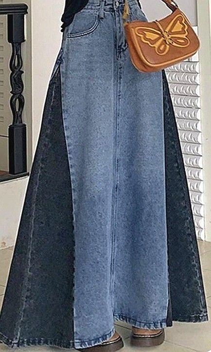 Denim Upcycle Clothing, Upcycle Jeans Skirt, Diy Denim Skirt, Denim Skirt Outfits, Modest Dresses Casual, Denim Ideas, Diy Skirt, Diy Fashion Clothing, Upcycle Jeans