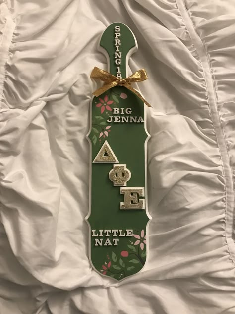 Creative Sorority Paddles, Sage Green Paddle Sorority, Pledge Paddle Sorority, Paddle Decorations Sorority, Paddle Board Ideas Sorority, Floral Paddle Sorority, Sage Green Sorority Paddle, Akdphi Paddles, Tri Delta Paddle Ideas