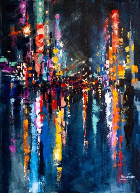 Night city Oil painting by Aleksandr Neliubin | Artfinder Abstract Oil Painting Techniques, City Paintings, City Scapes, Abstract City, Acrylic Painting Lessons, City Painting, Cityscape Art, Cityscape Painting, Beginner Painting