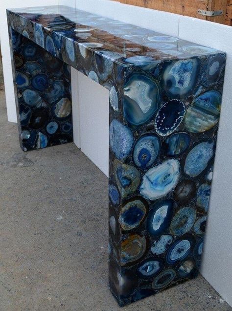 Flooring Countertop, Rock Furniture, Black Granite Kitchen, Home Office Interior Design, Home Office Interior, Console Table Living Room, Agate Table, Table Counter, Console Table Decorating