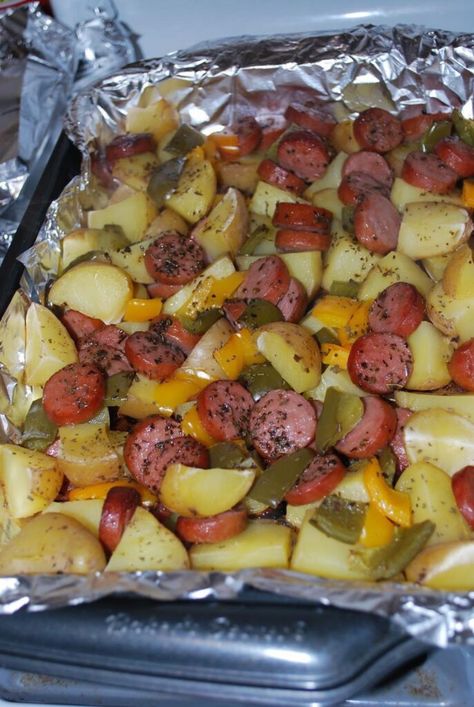 Smoked Sausage and Potato Bake - Delish Grandma's Recipes Smoked Sausage And Potato Bake, Sausage And Potato Casserole, Smoked Sausage And Potato Recipe, Sausage And Potato Bake, Sausage And Potatoes, Smoked Sausage Recipes, Sausage Dishes, Potato Bake, Sausage Potatoes