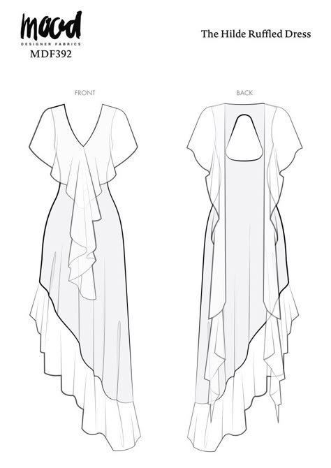 The Hilde Ruffled Dress Free Sewing Pattern Fairy Sewing Patterns Free, Chiffon Sewing Projects, Easy Flowy Dress Pattern, Easy Plus Size Dress Pattern Free, Medieval Dress Pattern Free, Fairy Core Sewing Patterns, Diy Clothes Patterns Dress, Alternative Sewing Patterns, Mood Pattern Free