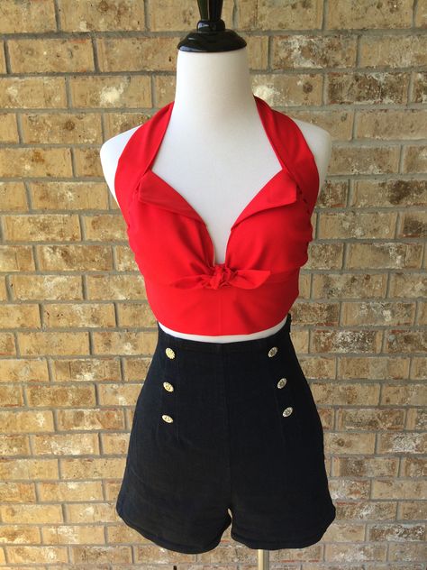 Sailor Shorts Outfit, Sailor Outfit For Women, Chic Black Outfits, Diy Summer Clothes, Outfit Retro, Sailor Shorts, Rockabilly Outfits, Rockabilly Style, Retro Accessories