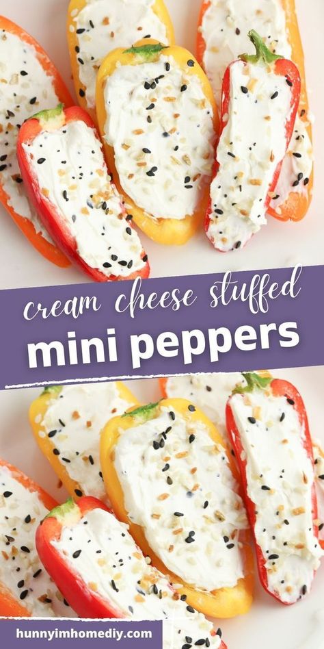 Fiesta Party Food Appetizers, Everything Bagel Stuffed Peppers, Finger Foods For Get Togethers, Bariatric Finger Foods, Cream Cheese Stuffed Sweet Peppers Minis, Stuffed Pepper Bites, Finger Foods Healthy Appetizers, Stuffed Small Peppers With Cream Cheese, Everything Bagel Peppers