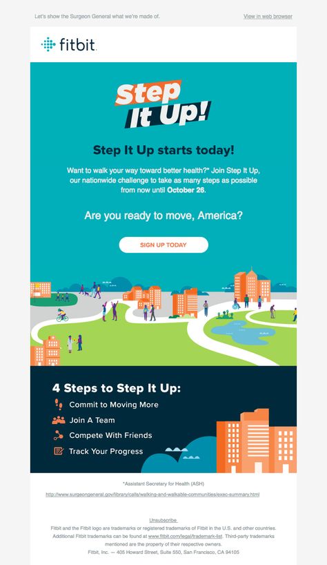 @fitbit  sent this email with the subject line: Don’t miss your chance to Step It Up - Read about this email and find more product launch emails at ReallyGoodEmails.com #app #productlaunch Product Launch Email, Emailer Design, Financial Design, Email Sequence, Email Marketing Design Inspiration, E Newsletter, Responsive Email, Email Template Design, Email Marketing Template