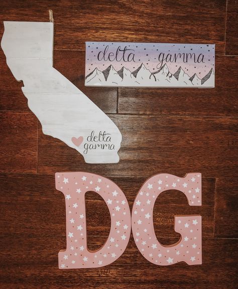 Big/little Baskets, California Painting, Little Gifts Sorority, Big Little Canvas, Mountains California, Sorority Art, Big Little Basket, Theta Phi Alpha, Sorority Paddles