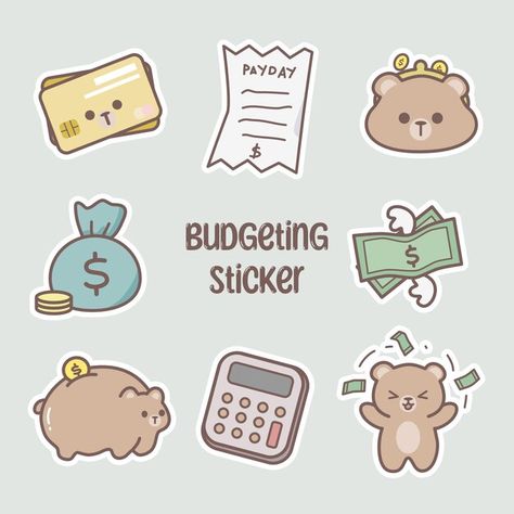 Cute budgeting sticker bear | Premium Vector #Freepik #vector Bear Doodles, Stickers Ideas, Budget Stickers, Free Icon Set, Planner Icons, Best Small Business Ideas, Sticker Ideas, Digital Notebooks, Bullet Journal Stickers