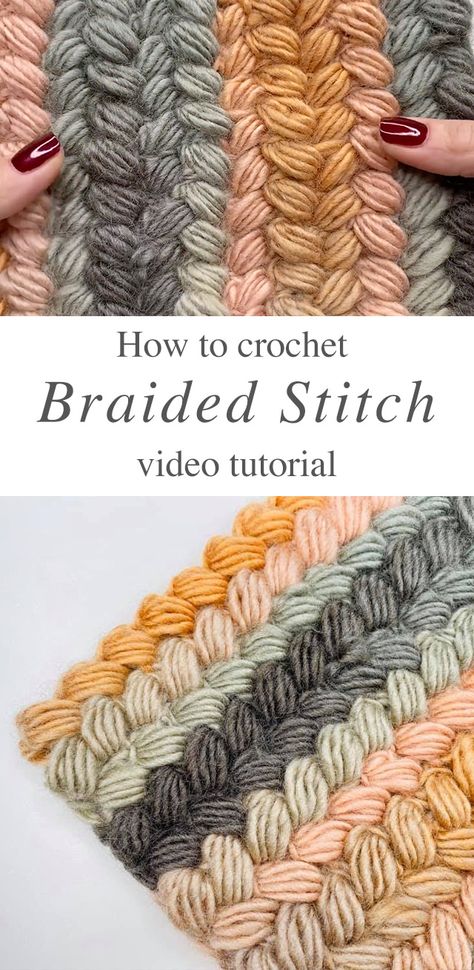 Mixed Stitch Crochet Blanket Pattern, Floral Stitch Crochet, Puff Crochet Stitch, Multi Strand Crochet, Crochet Display, Braided Stitch, Stitch Dictionary, Crochet Braid Pattern, Braided Crochet