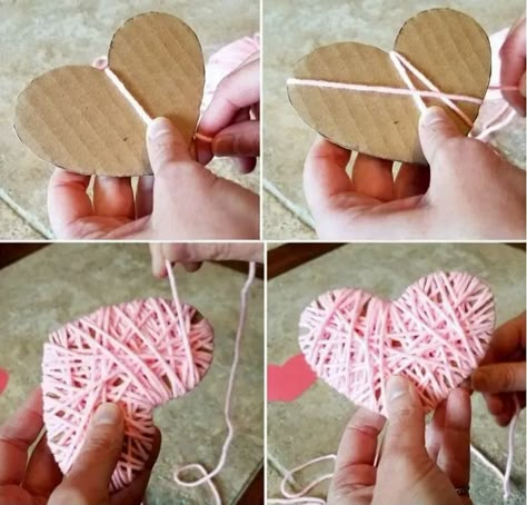 Bricolage avec de la laine facile : 8 idées créatives pour développer l'imaginaire d'un enfant ! Yarn Heart, Toddler Valentine Crafts, Diy Garlands, Valentines Day Cards Diy, Valentines Bricolage, Valentine's Day Crafts For Kids, Valentine Crafts For Kids, Rope Crafts Diy, Heart Garland