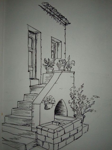 Simple Architectural Sketches, Art Asthetics Drawings, Pencil Art Drawings Architecture, Pen Sketching Ideas, Simple Architecture Drawing Sketches, Pen Sketches Easy, Pen Art Drawings Simple, Sketchbook Drawings Ideas Sketch Books, Building Drawing Simple