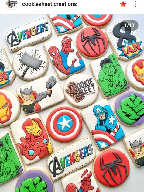 Thor Cookies Decorated, Hulk Decorated Cookies, Avengers Birthday Cookies, Superhero Birthday Cookies, Avengers Cookies Decorated, Captain America Cookies, Thor Cookies, Iron Man Cookies, Superhero Cookies Decorated