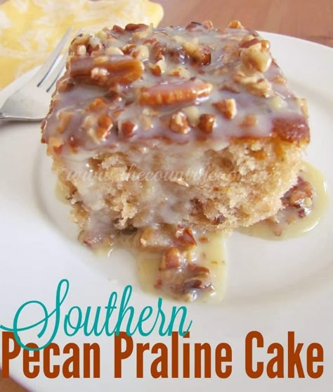 Southern Delight Butter Pecan Praline Poke Cake, Butter Pecan Praline Poke Cake Recipe, Butter Pecan Poke Cake, Southern Pecan Praline Cake, Butter Pecan Praline Poke Cake, Fall Yummies, Recipe Desert, Pecan Praline Cake, Acme Brick