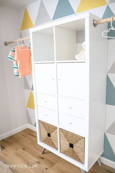 Twin boys’ custom closet — an IKEA KALLAX hack | IKEA Hackers | Bloglovin’ Kallax Closet, Twin Boys Room, Ikea Closet Hack, Ikea Hack Storage, Ikea 2015, Diy Custom Closet, Closet Ikea, Ikea Kids Room, Kallax Hack